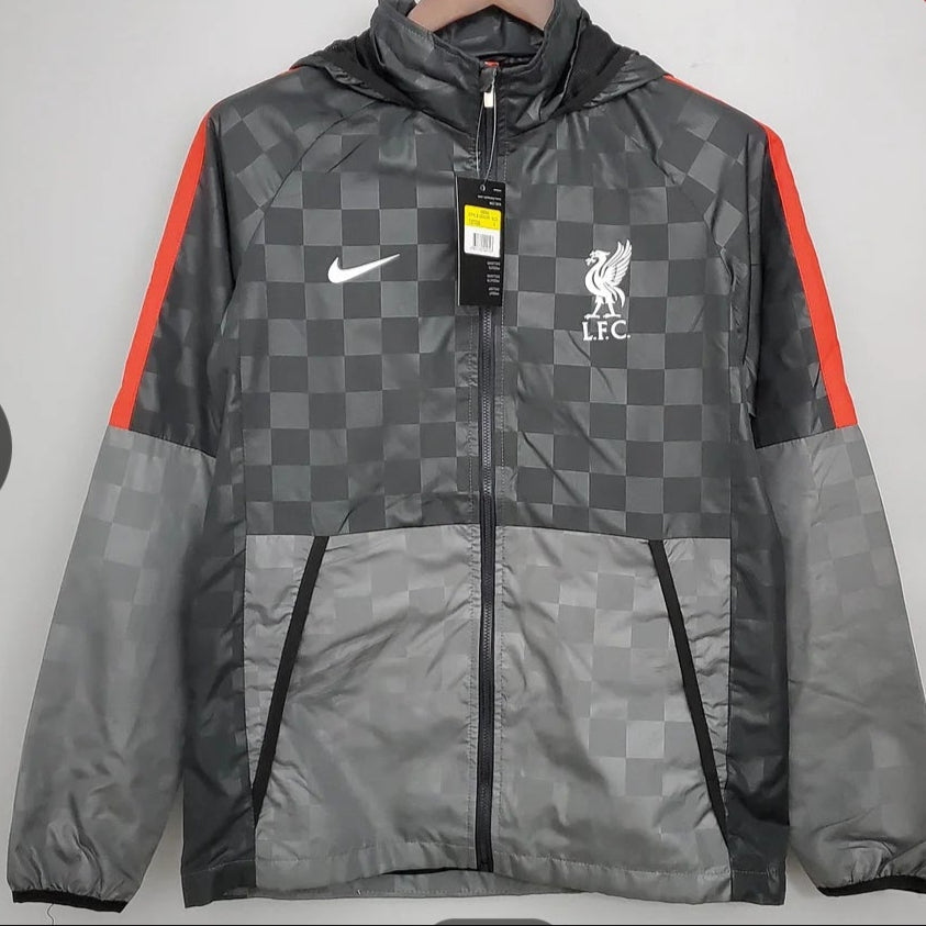 Liverpool 2021/2022 Checkered Black and Gray Football Windbreaker Jersey