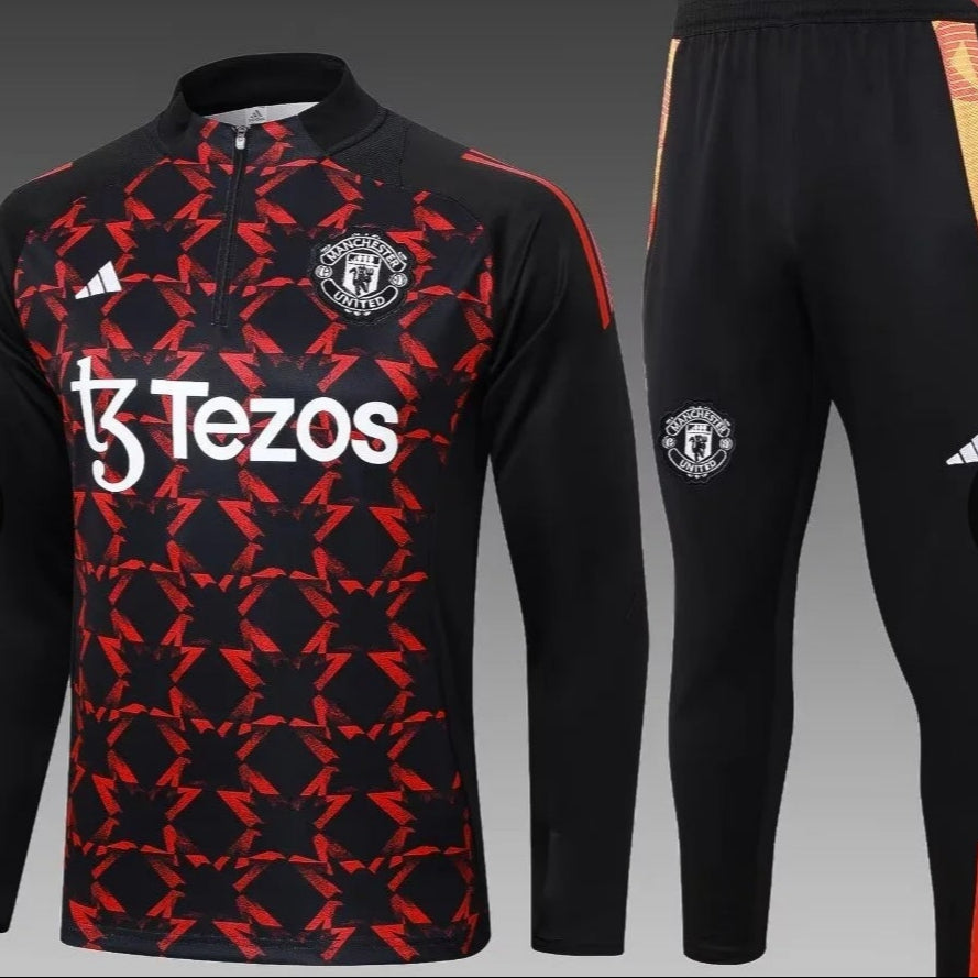 2024/2025 Manchester United Half-pull Training Suit Black-Red Football Shirt