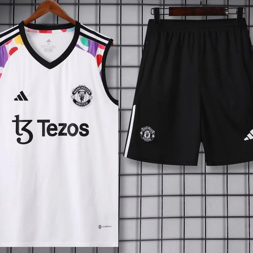 2024/2025 Manchester United White Football Pre-Match Training Shirt + Shorts