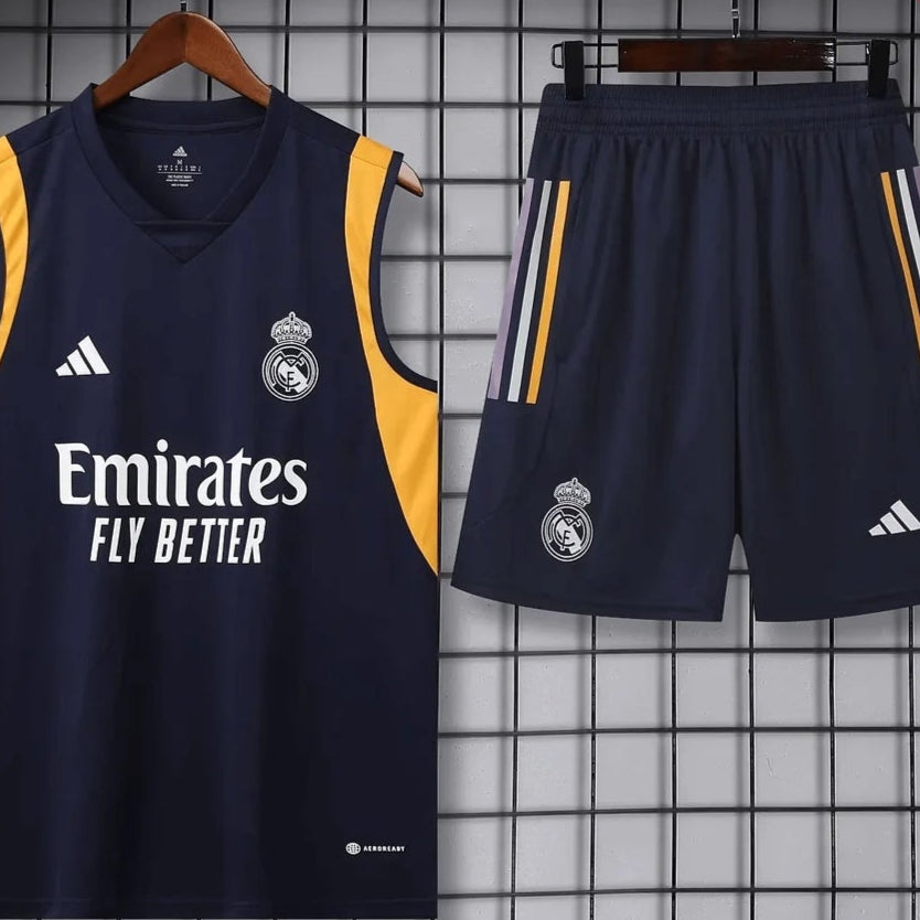 2023/2024 Real Madrid Black Pre-Match Training Jersey + Shorts