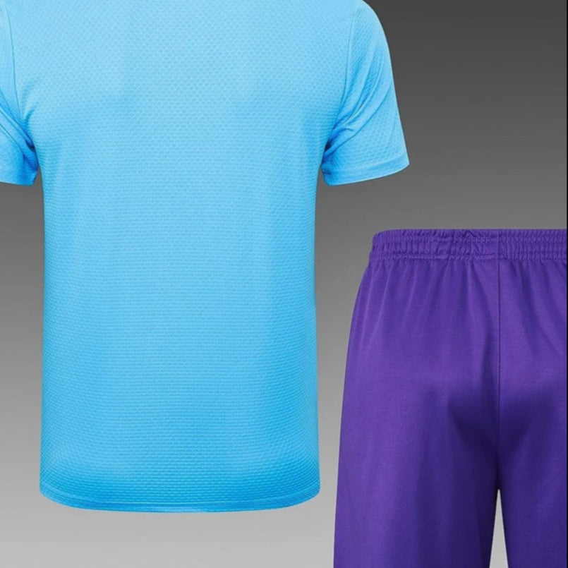 2025/2026 Real Madrid Light Blue Pre-Match Training Shirt + Shorts