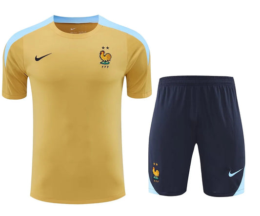 2024 France Pre-Match Training Gold Shirt+Shorts