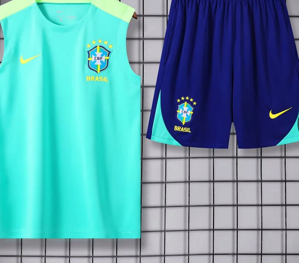 Brazil 2024 Pre-Match Light Blue Training Jersey And Shorts