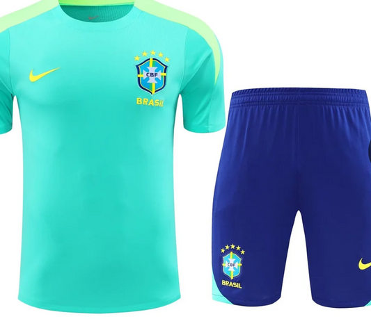 Brazil 2024 Pre-Match Light Blue Training Jersey And Shorts