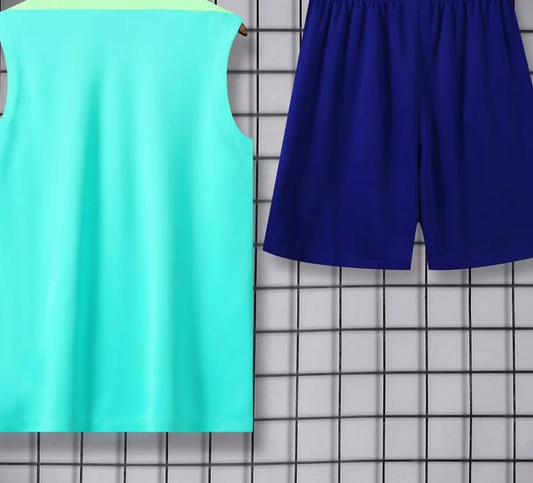 Conjunto de Entrenamiento Ligero Azul para Partidos de Brasil 2024 (Jersey y Pantalones Cortos)