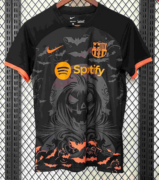black pumpkin head football shirt, barcelona special edition 2025/2026
