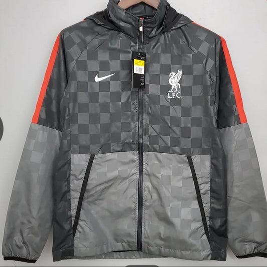 Liverpool 2021/2022 Checkered Black and Gray Football Windbreaker Jersey