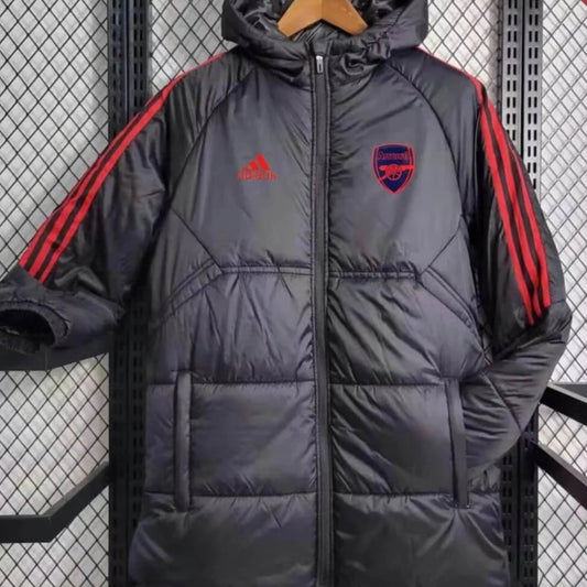 Arsenal Long Cotton Football Jacket 2024/2025, Black and Red trim + White and Black trim
