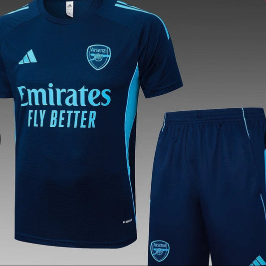 2025/2026 Arsenal Pre-Match Training Royal Blue Shirt and Shorts + White Vest and Shorts