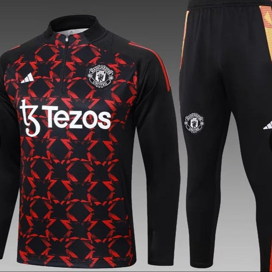 2024/2025 Manchester United Half-pull Training Suit Black-Red Football Shirt