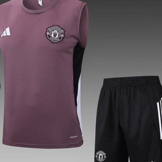 2025/2026 Manchester United Gray purple Pre-match Vest and Shorts Training