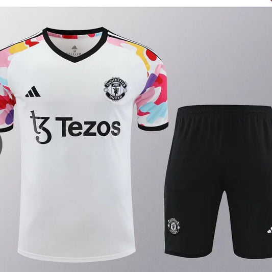 2024/2025 Manchester United Pre-Match Training White Shirt + Shorts