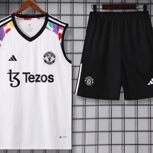 2024/2025 Manchester United White Football Pre-Match Training Shirt + Shorts