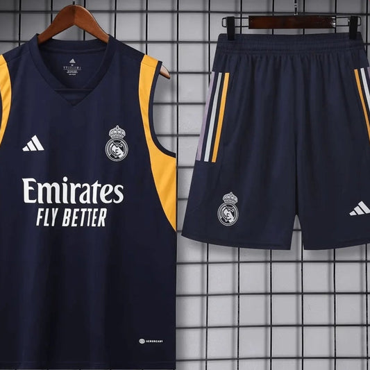 2023/2024 Real Madrid Black Pre-Match Training Jersey + Shorts