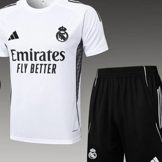 2025/2026 Real Madrid White Pre-Match Training Shirt + Shorts