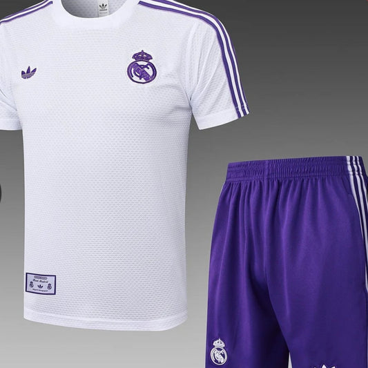 2025/2026 Real Madrid Retro White Pre-Match Training Shirt + Shorts