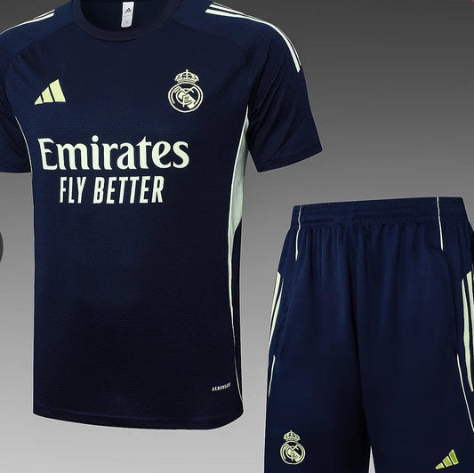 2025/2026 Real Madrid Black Green Pre-Match Training Shirt + Shorts