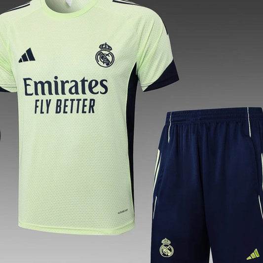 2025/2026 Real Madrid Light Green Pre-Match Training Shirt + Shorts