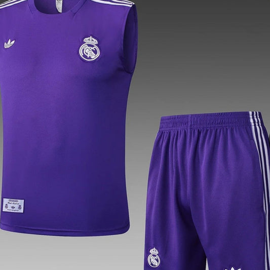 2025/2026 Real Madrid Black Pre-Match Training Vest + Shorts