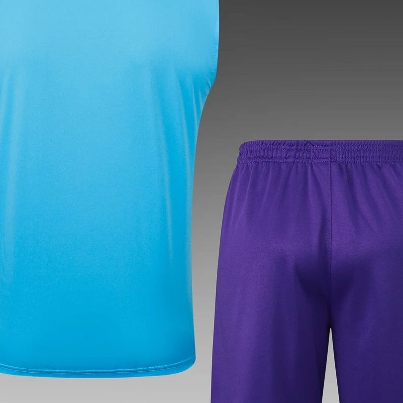 2025/2026 Real Madrid Light Blue Pre-Match Training Vest + Shorts