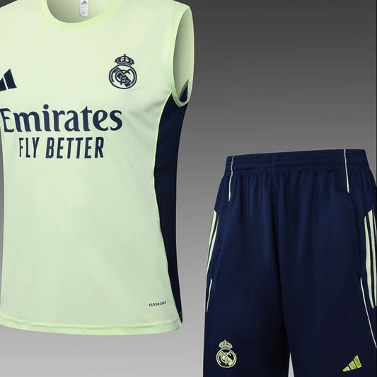 2025/2026 Real Madrid Light Green Pre-Match Training Vest + Shorts