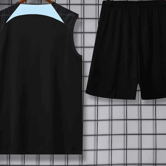 Chaleco y pantalón corto de entrenamiento de prepartido negros del Inter de Milán 2023/2024