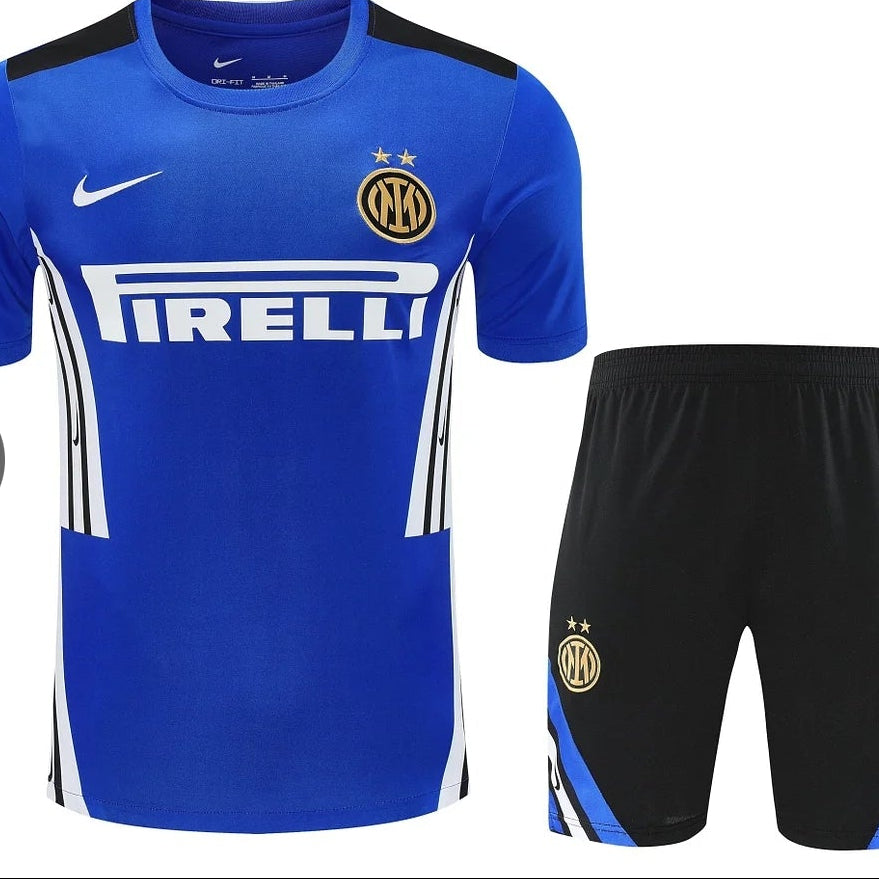 2025/2026 Inter Milan Pre-Match Training Blue Shirt+Shorts